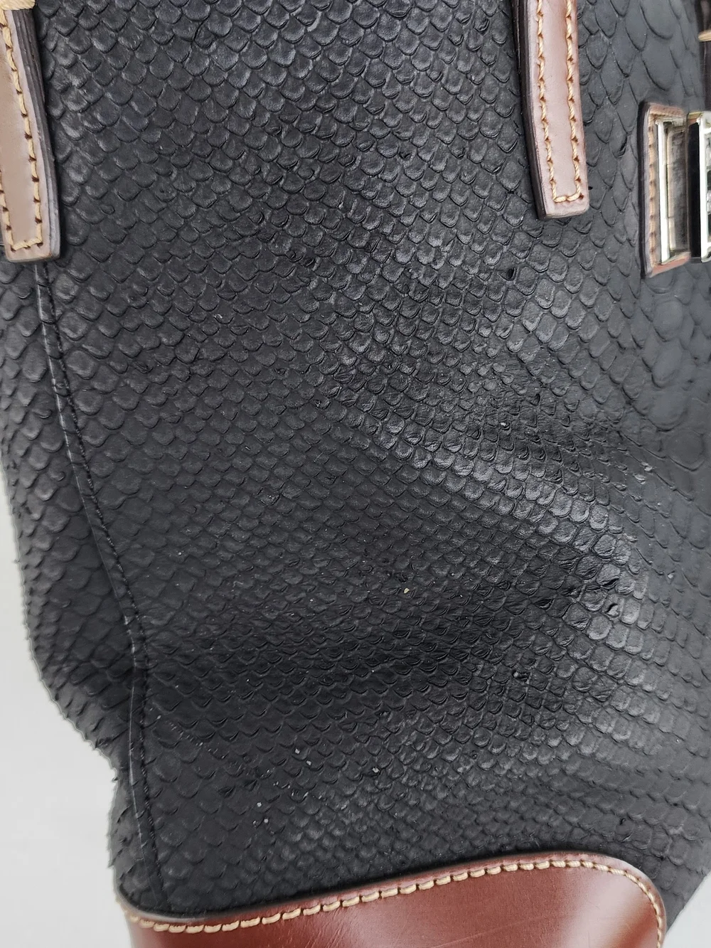 Vintage Dooney & Bourke Black and Brown Leather Embossed Tote